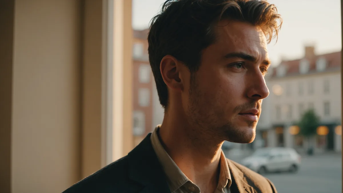 Person speaking with focus in warm cinematic light